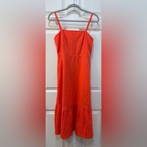 GAP Linen Cotton Cami Aline Midi Dress Sz 2 Petite Strappy Fire Coral Pockets